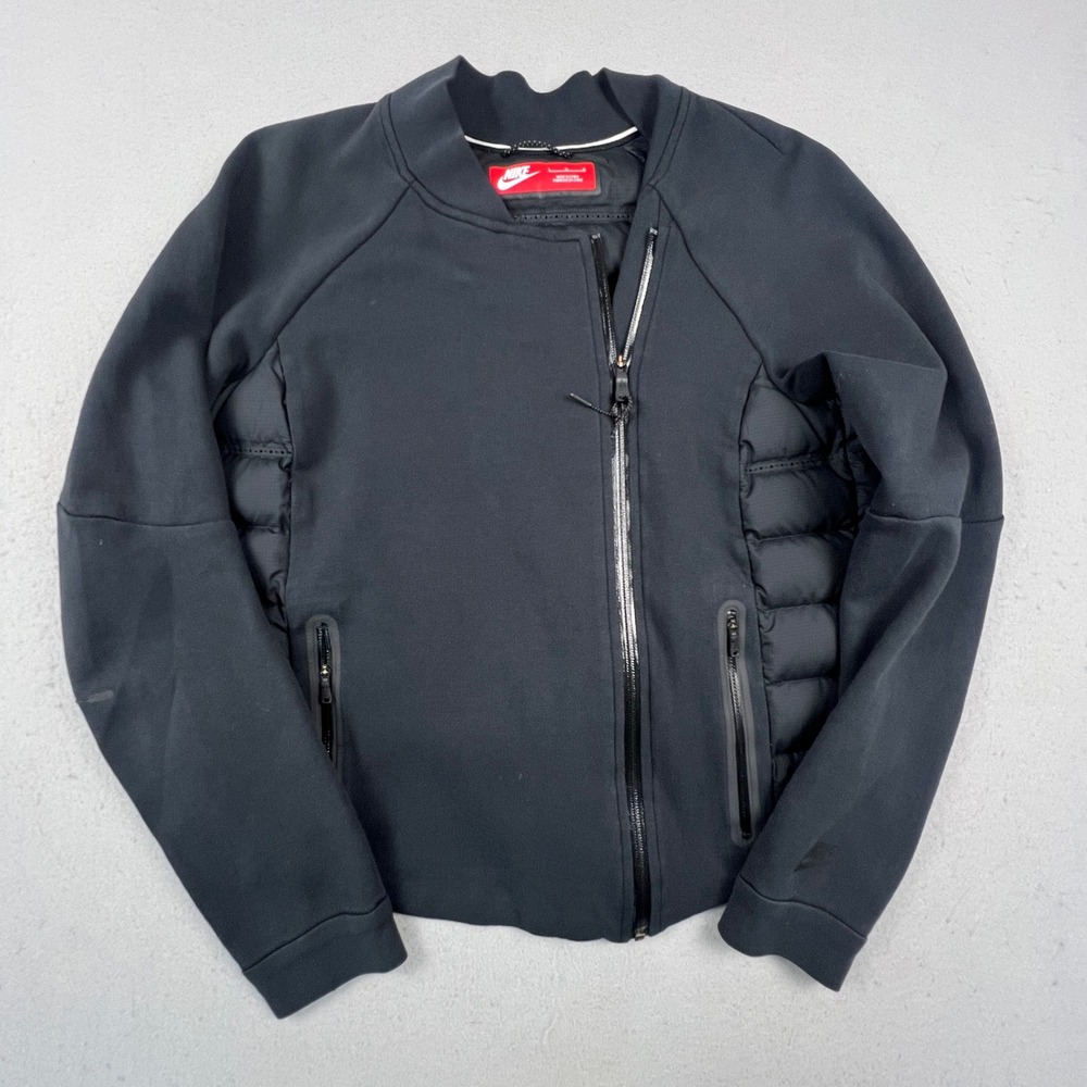 Nike Tech Fleece Aeroloft Moto Jacket Womens L Black 800 Fill Down Active Style